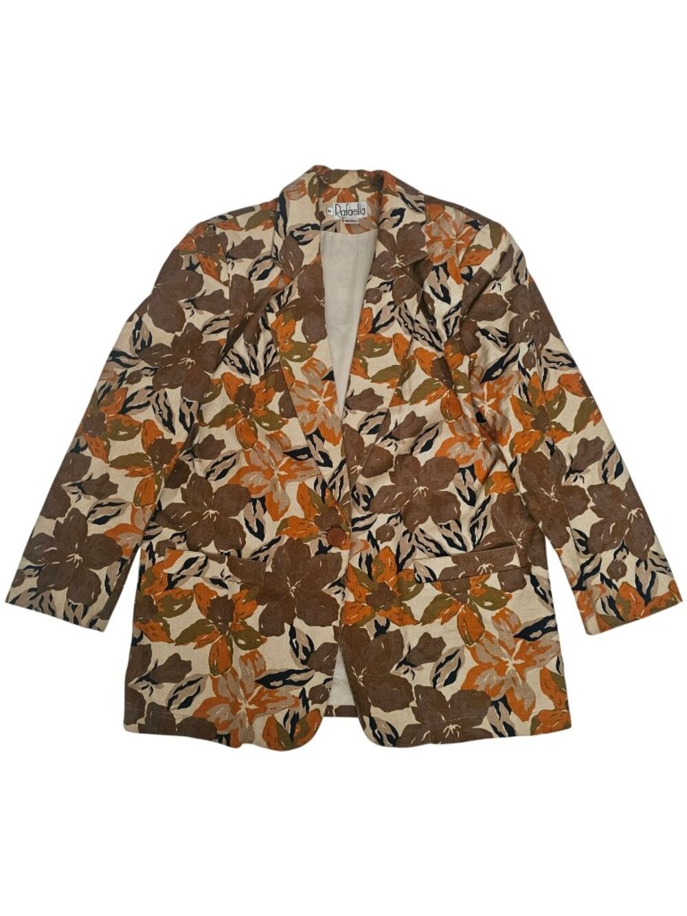 Rafaella Vintage Autumn Shade Floral Linen-Cotton Lined Blazer Jacket Size 14 - Picture 2 of 11